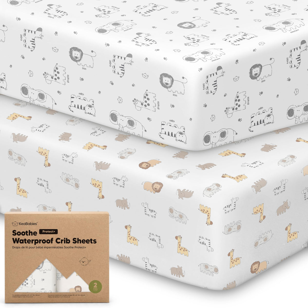 KeaBabies 2-pack waterproof crib sheets ready for nursery use with calm neutral style