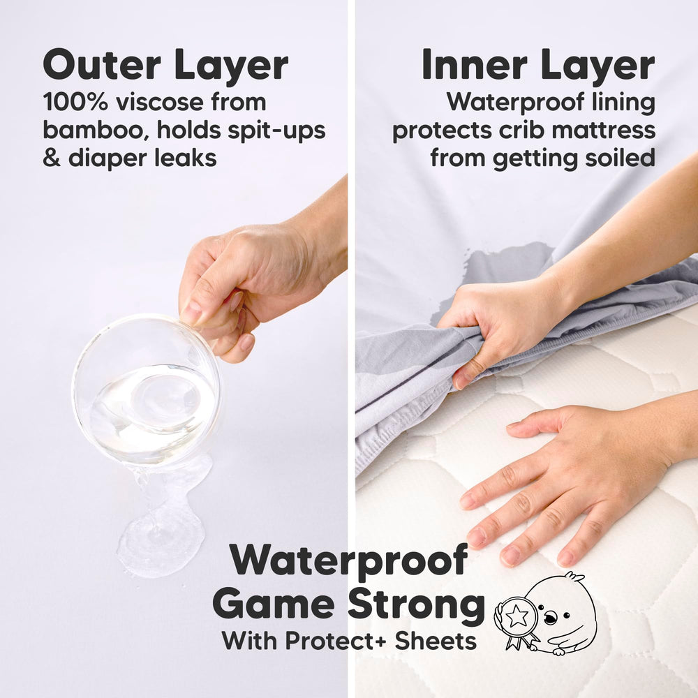 Keababies two-pack waterproof pack-n-play sheets protect against spills for busy parents.