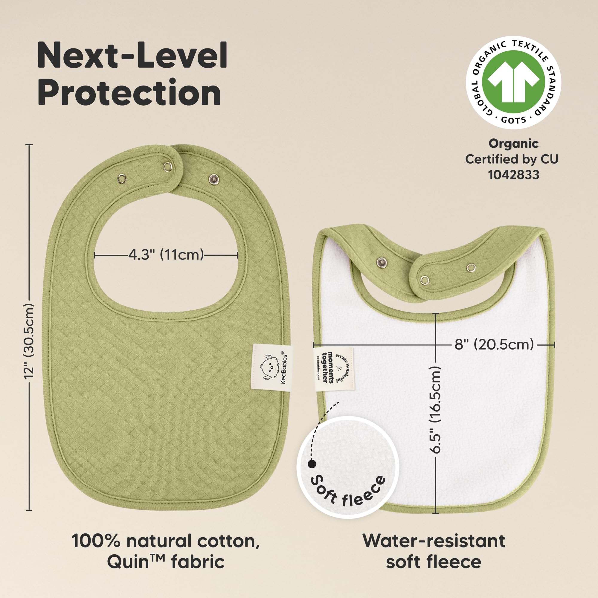 KeaBabies Urban Quin bib closeup on absorbent layers keeps clothes dry.