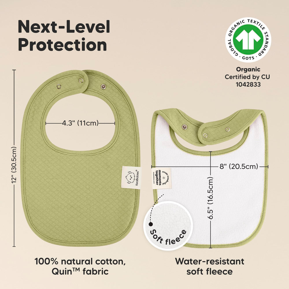 KeaBabies Urban Quin bib closeup on absorbent layers keeps clothes dry.