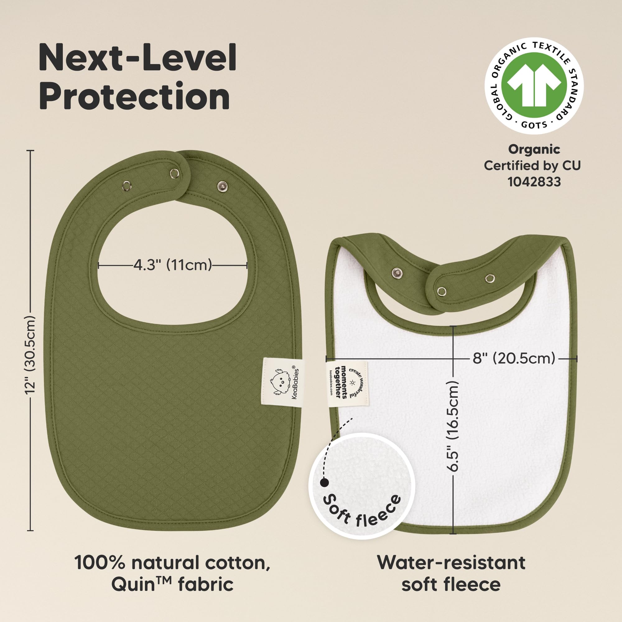 KeaBabies Urban Quin bib large coverage on toddler for full torso protection.
