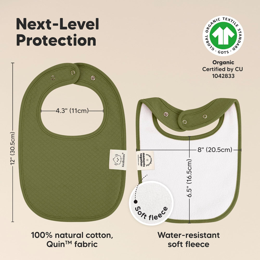 KeaBabies Urban Quin bib large coverage on toddler for full torso protection.
