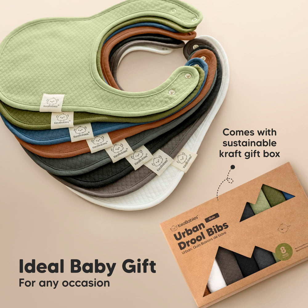 KeaBabies Urban Quin Bib set in multi-pack packaging.