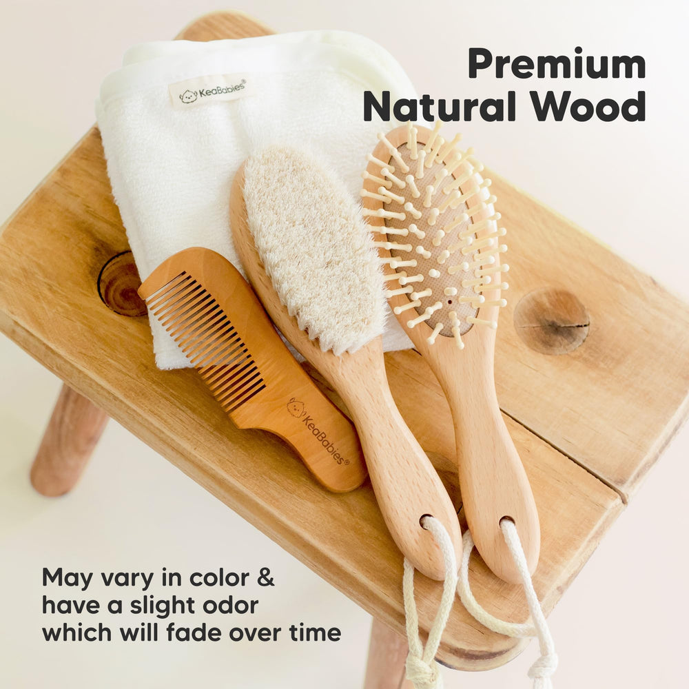 KeaBabies brush walnut oval handle offers comfortable grip during grooming.
