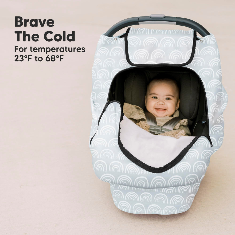 KeaBabies Warmzy universal fit demonstrates stretch-to-fit versatility for most standard car seats.