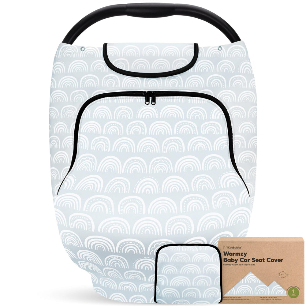 KeaBabies Warmzy car seat cover with zip window for easy access in car seats.