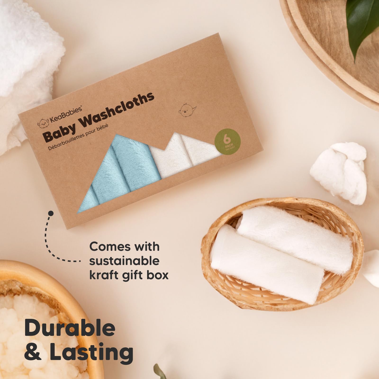 KeaBabies makeup-removal use image demonstrates gentle cleansing and exfoliation.