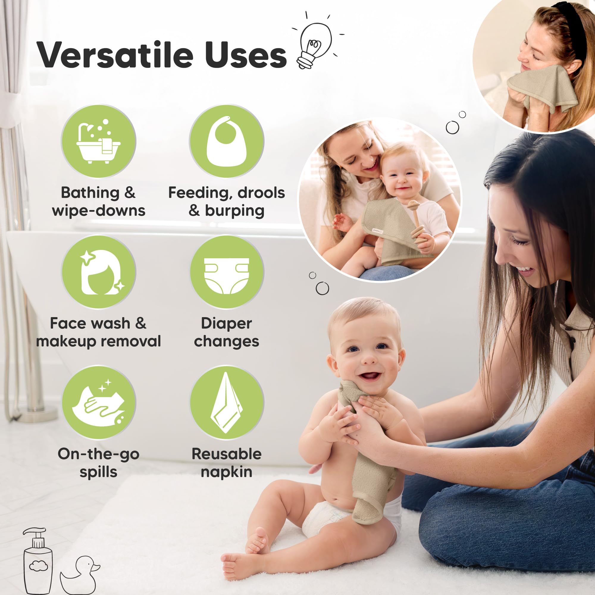 KeaBabies washcloths provide gentle exfoliation for fresh-feeling skin.