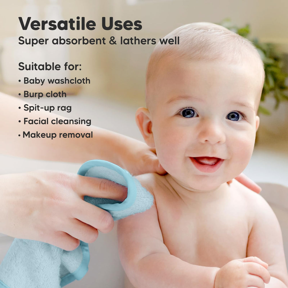 KeaBabies washcloths on a shelf demonstrate durability and machine-washable convenience.