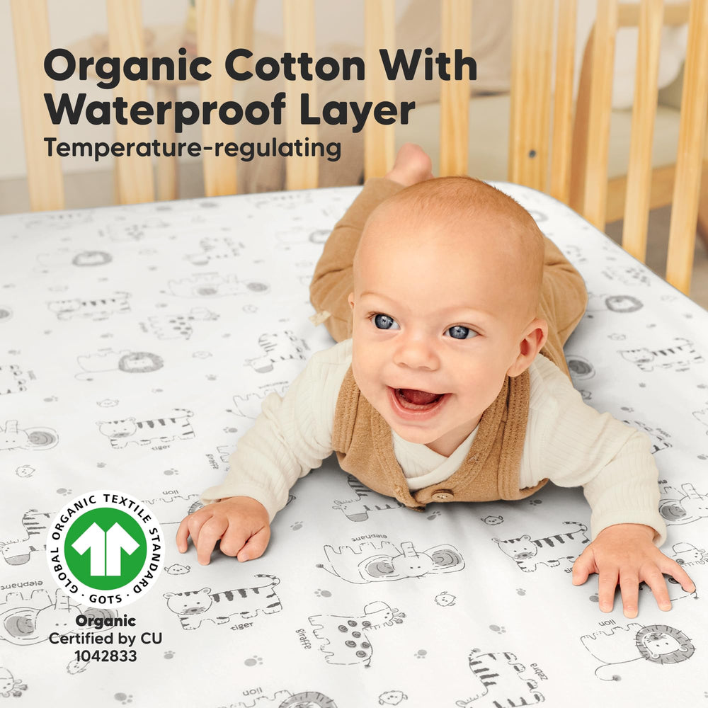 KeaBabies waterproof layer closeup showing leak protection and easy care