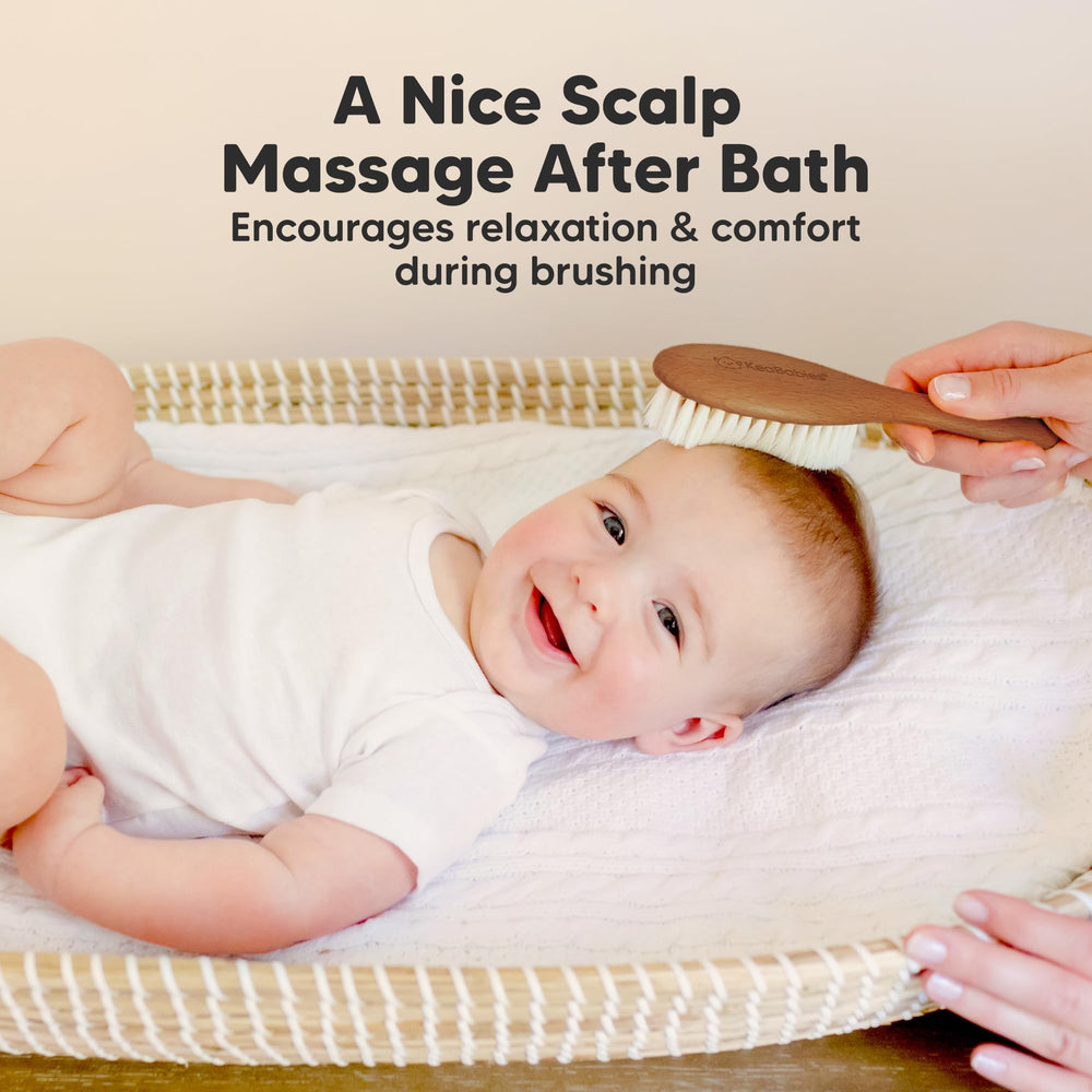 KeaBabies wet-dry-hair-use illustrates versatile brush for damp or dry hair.