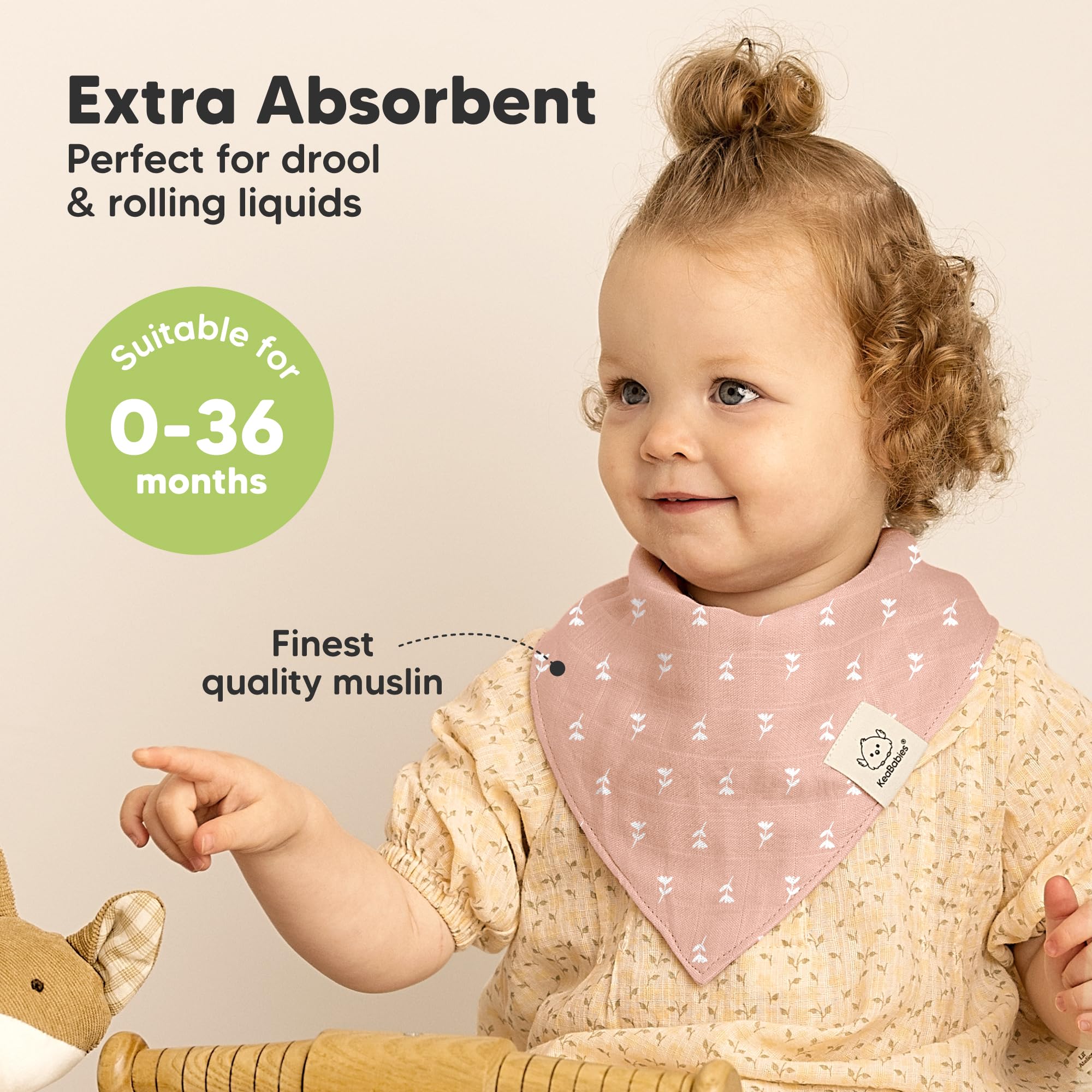 KeaBabies Lumi Muslin Bibs close-up fabric detail highlighting ultra-soft texture.