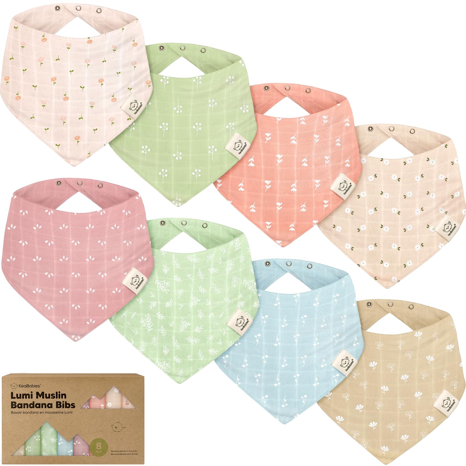 KeaBabies Lumi Muslin Bibs front view showing absorbent protection.