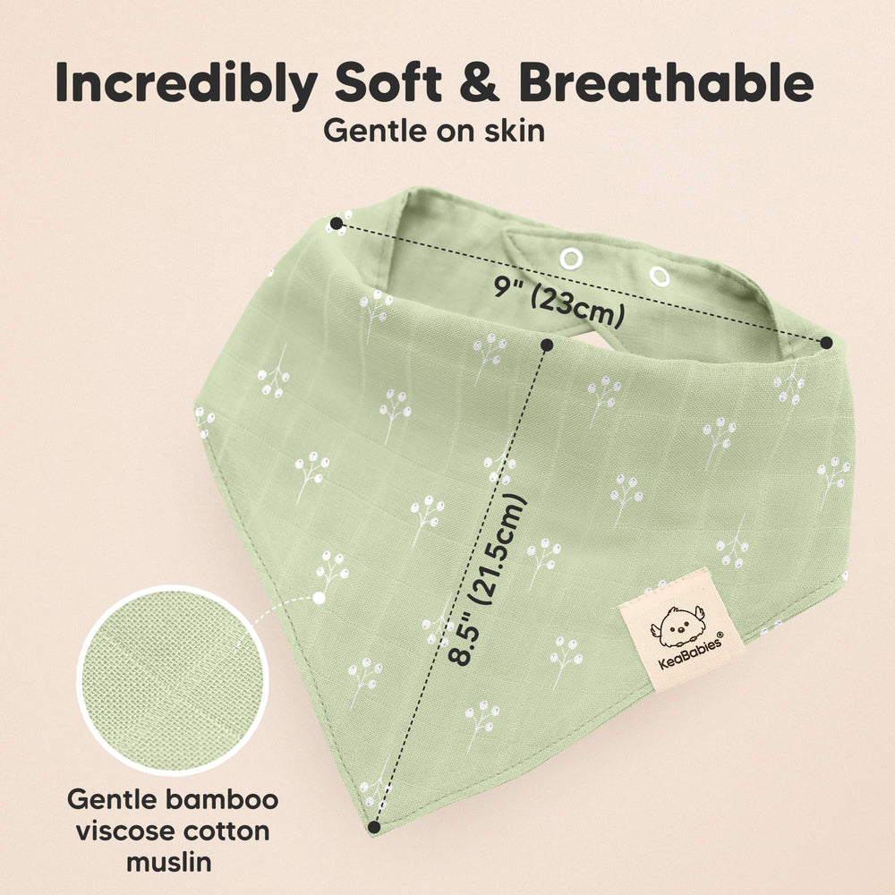 KeaBabies Lumi Muslin Bibs adjustable snaps for newborn to toddler fit.