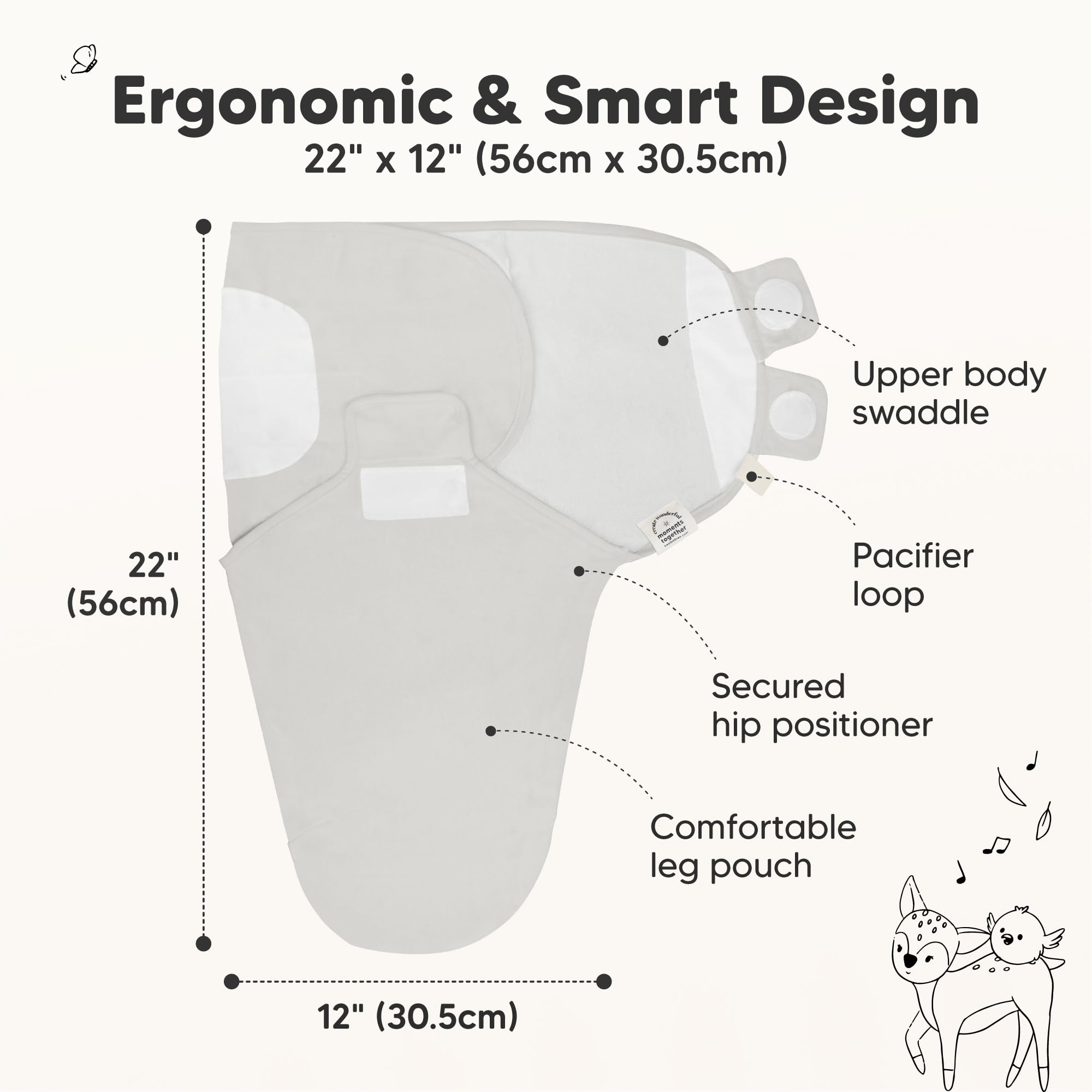KeaBabies The Wild hip-healthy design supports safe newborn sleep.
