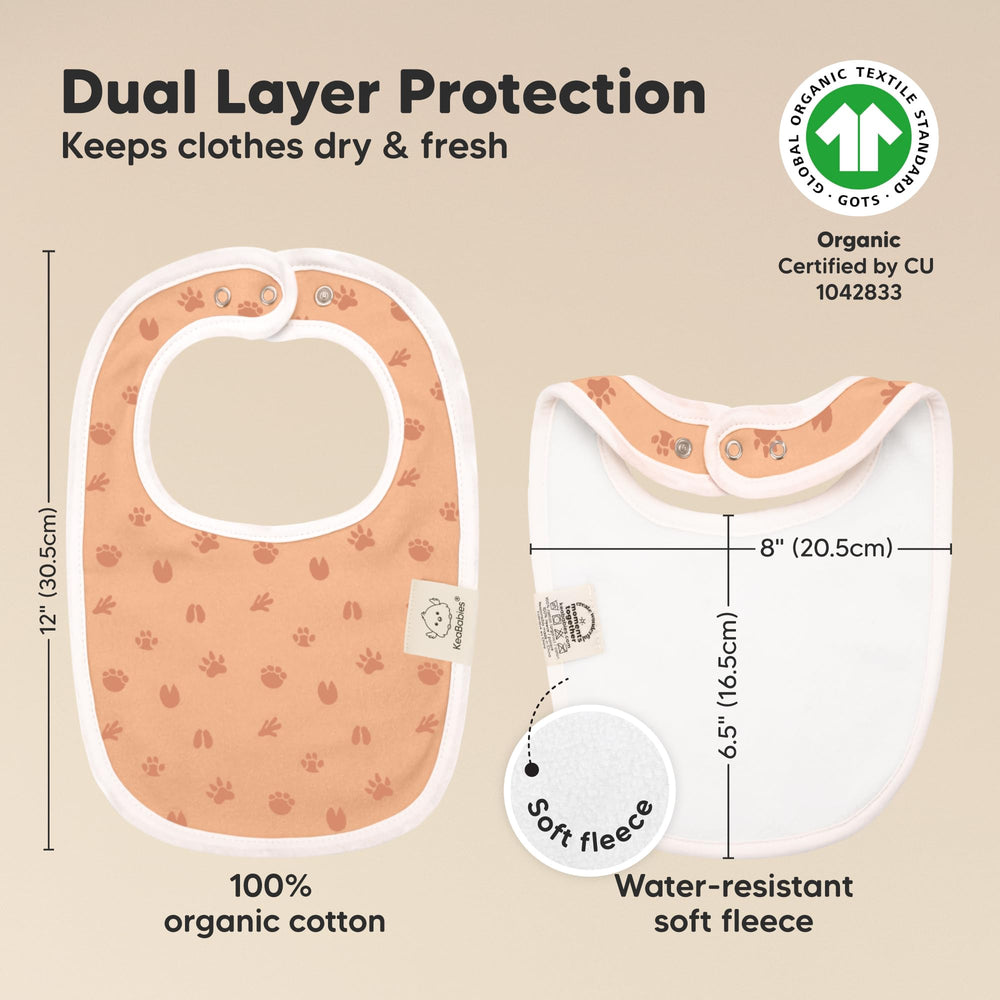 KeaBabies Wilderness bibs absorbent dual-layer back features organic cotton and fleece for stay-dry comfort.