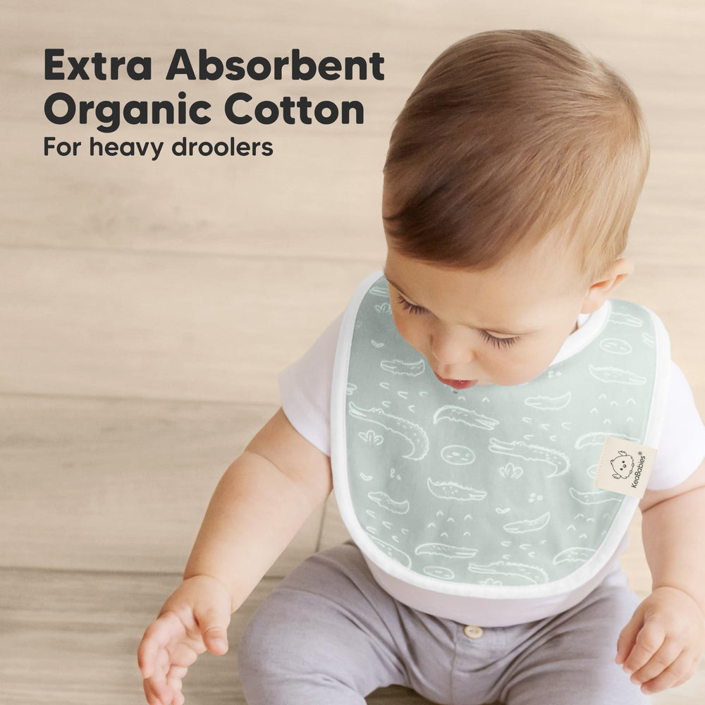 KeaBabies Wilderness bibs large-coverage front view demonstrates full torso protection.