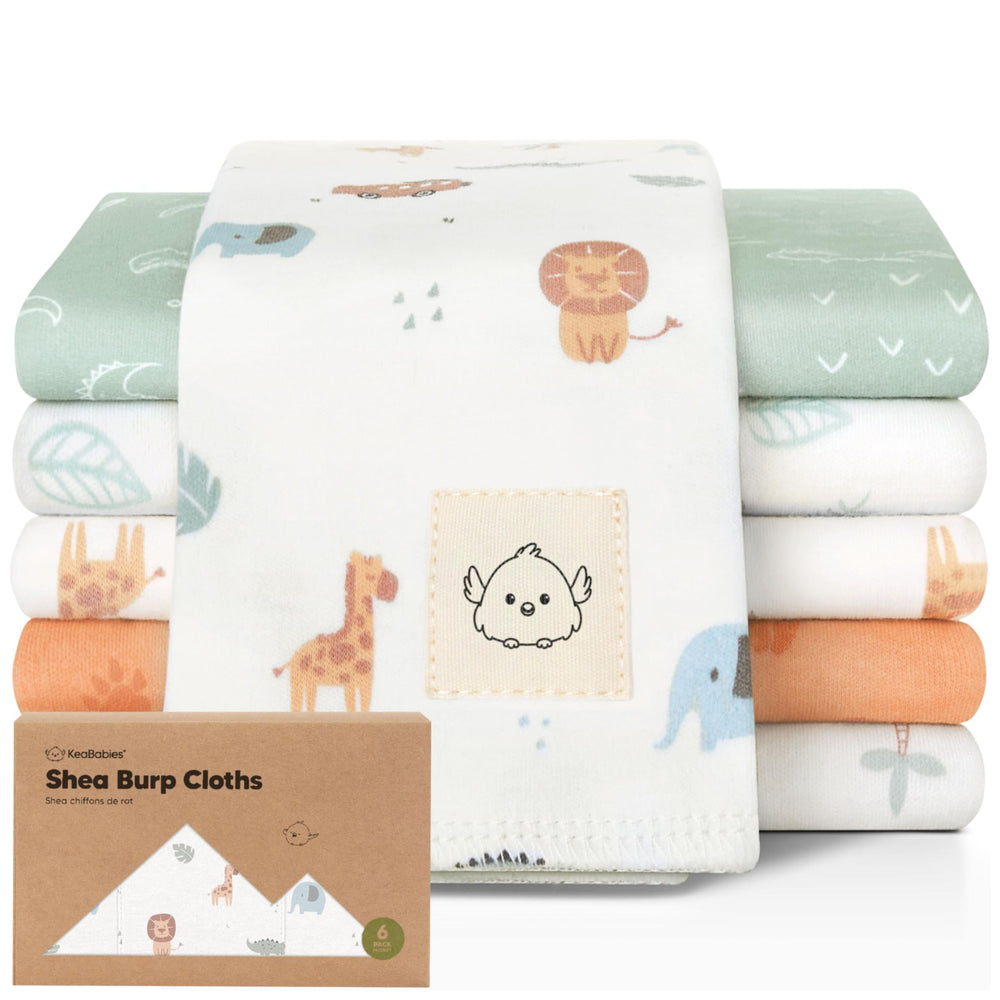 KeaBabies Wilderness burp cloths flatlay; soft, durable, ready for everyday messes.