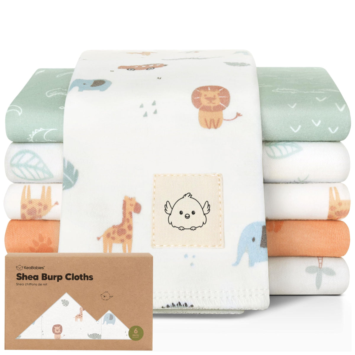 KeaBabies Wilderness burp cloths flatlay; soft, durable, ready for everyday messes.