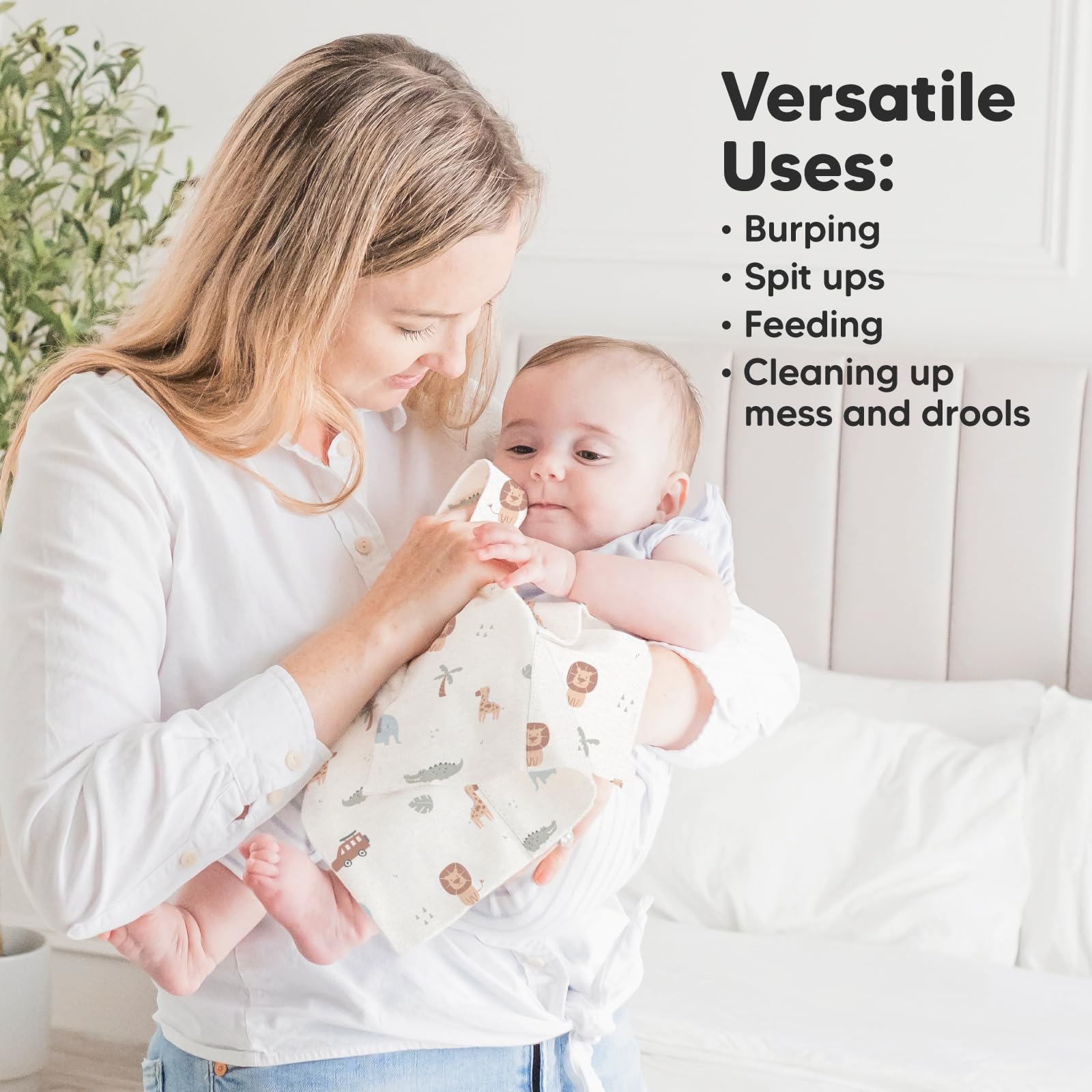 KeaBabies Wilderness burp cloths being machine washed; simple care routine.