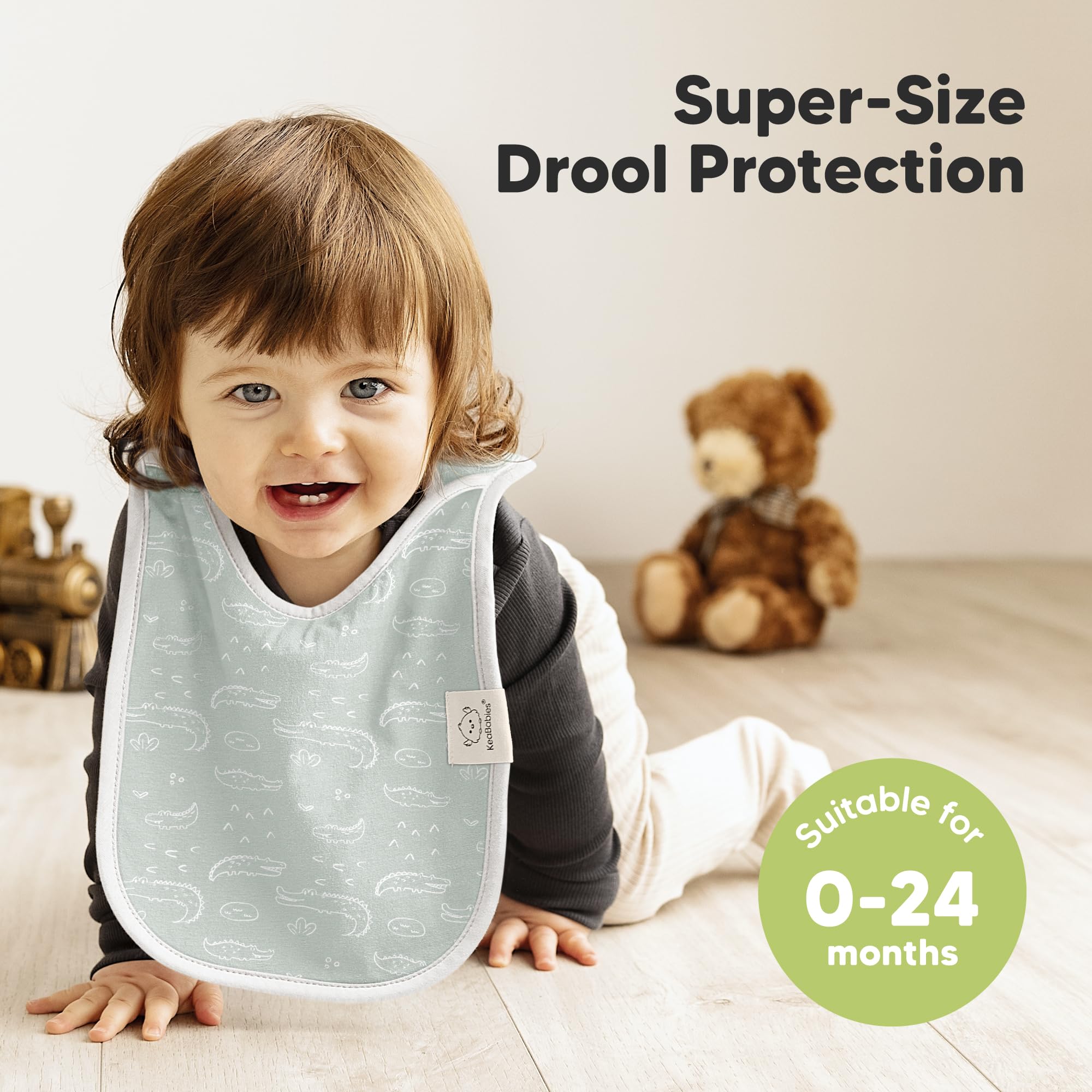 KeaBabies Wilderness pullover bib side view fits easily for active babies