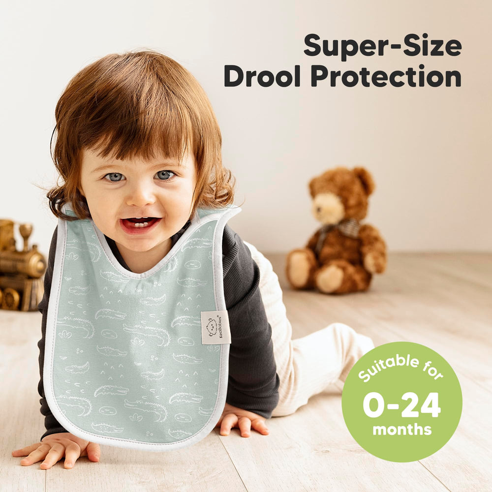 KeaBabies Wilderness pullover bib side view fits easily for active babies