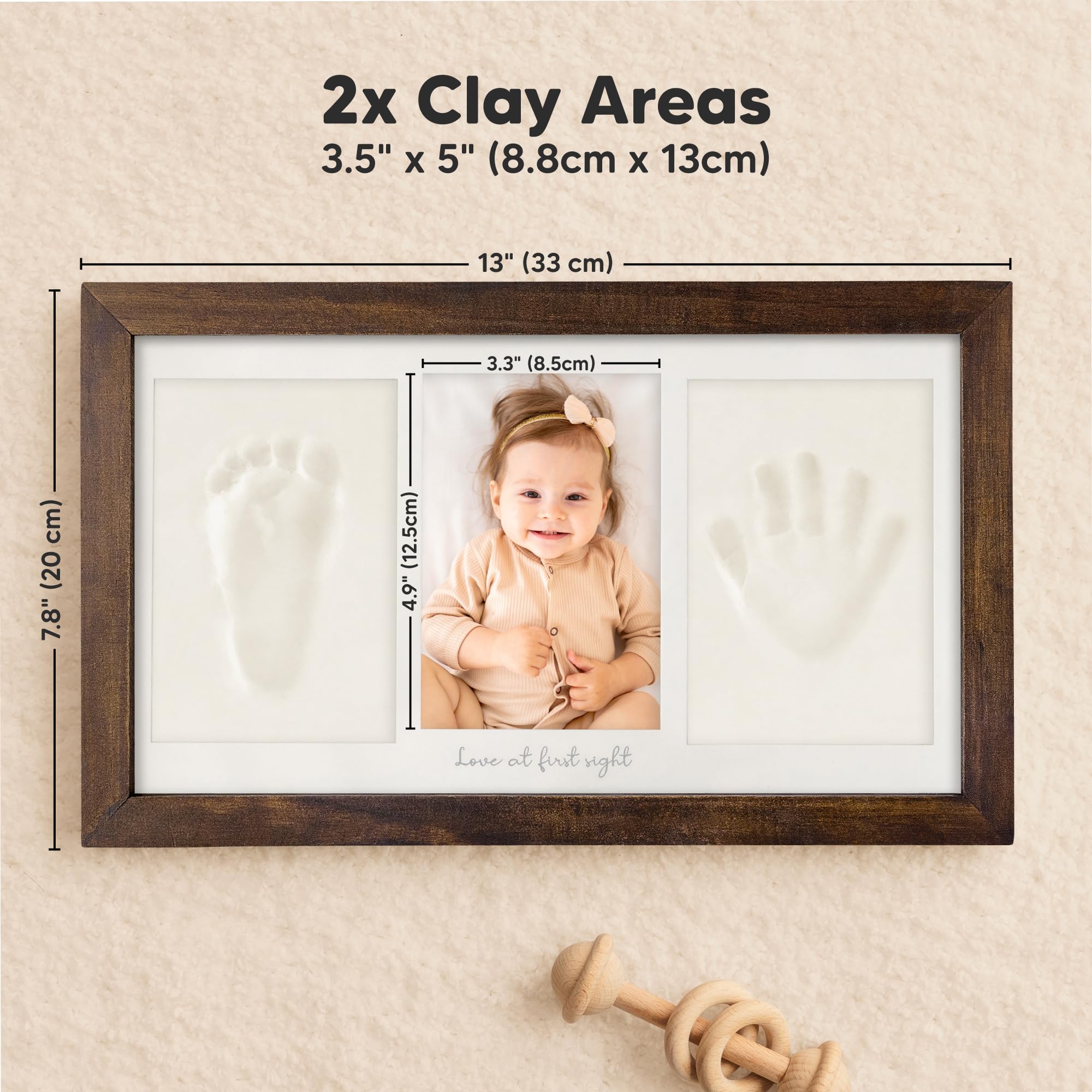 KeaBabies wood frame with glass cover preserves keepsakes over the years.