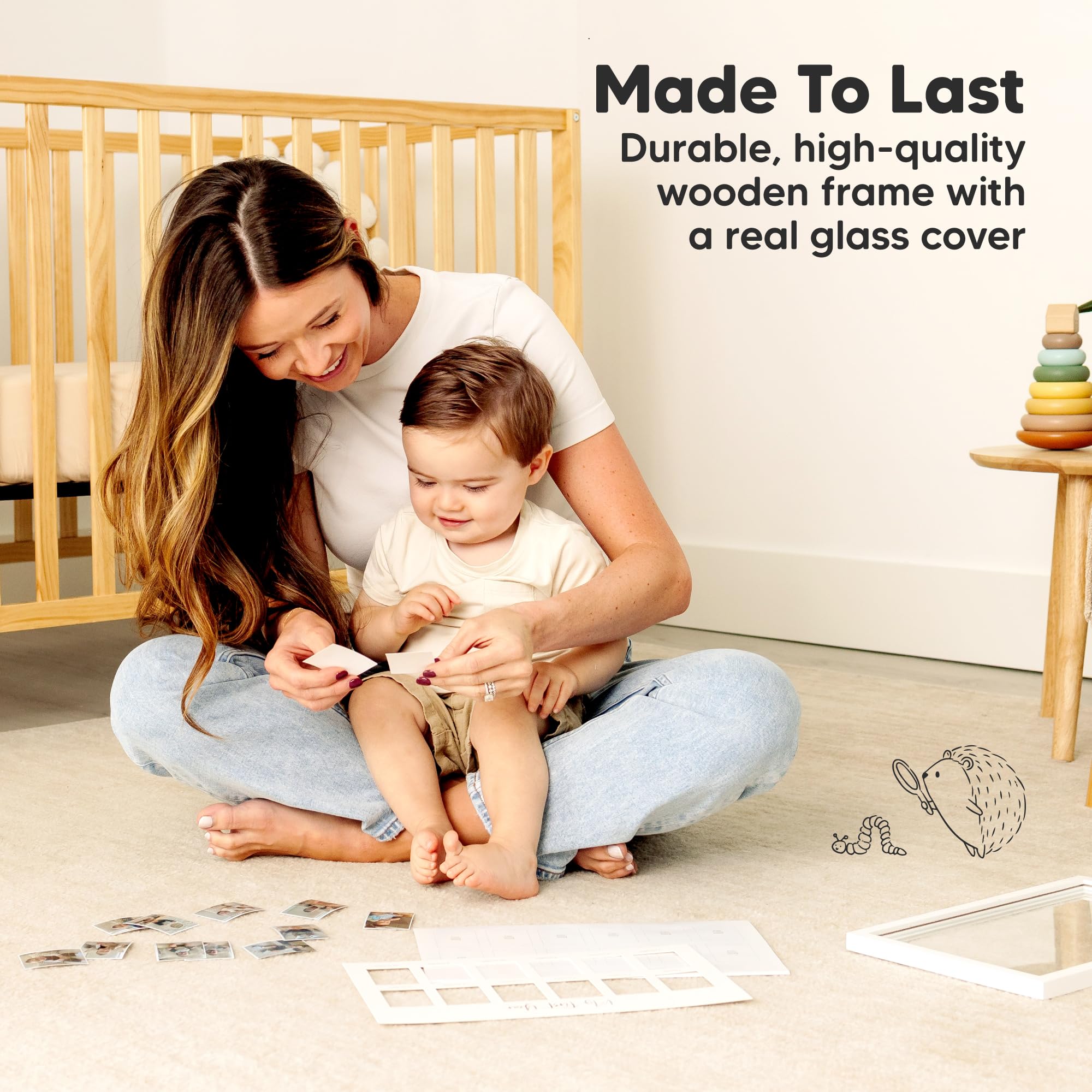 KeaBabies wood frame with glass cover protects photos