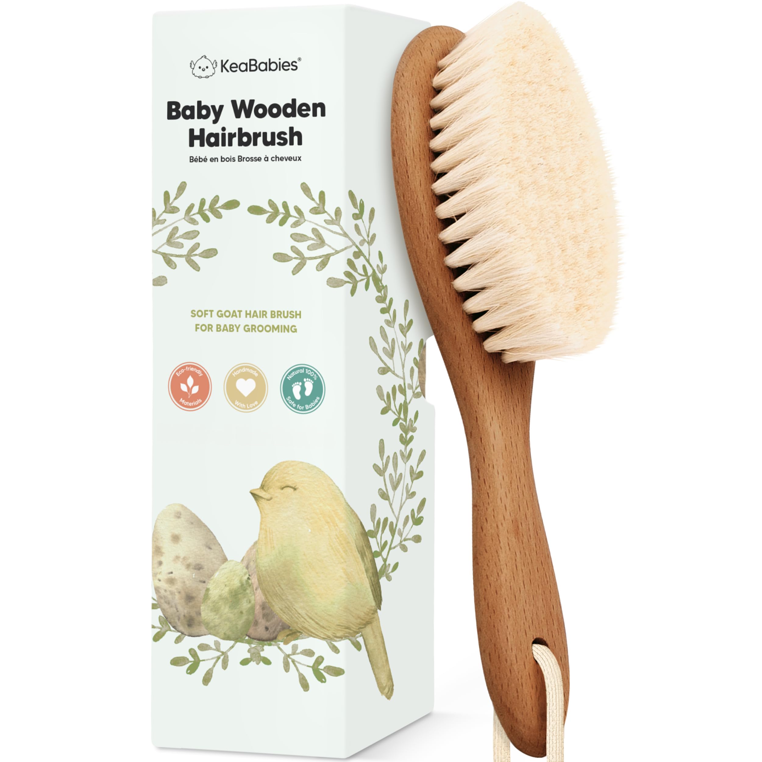 KeaBabies wooden baby hair brush oval-dark-walnut for gentle daily grooming.