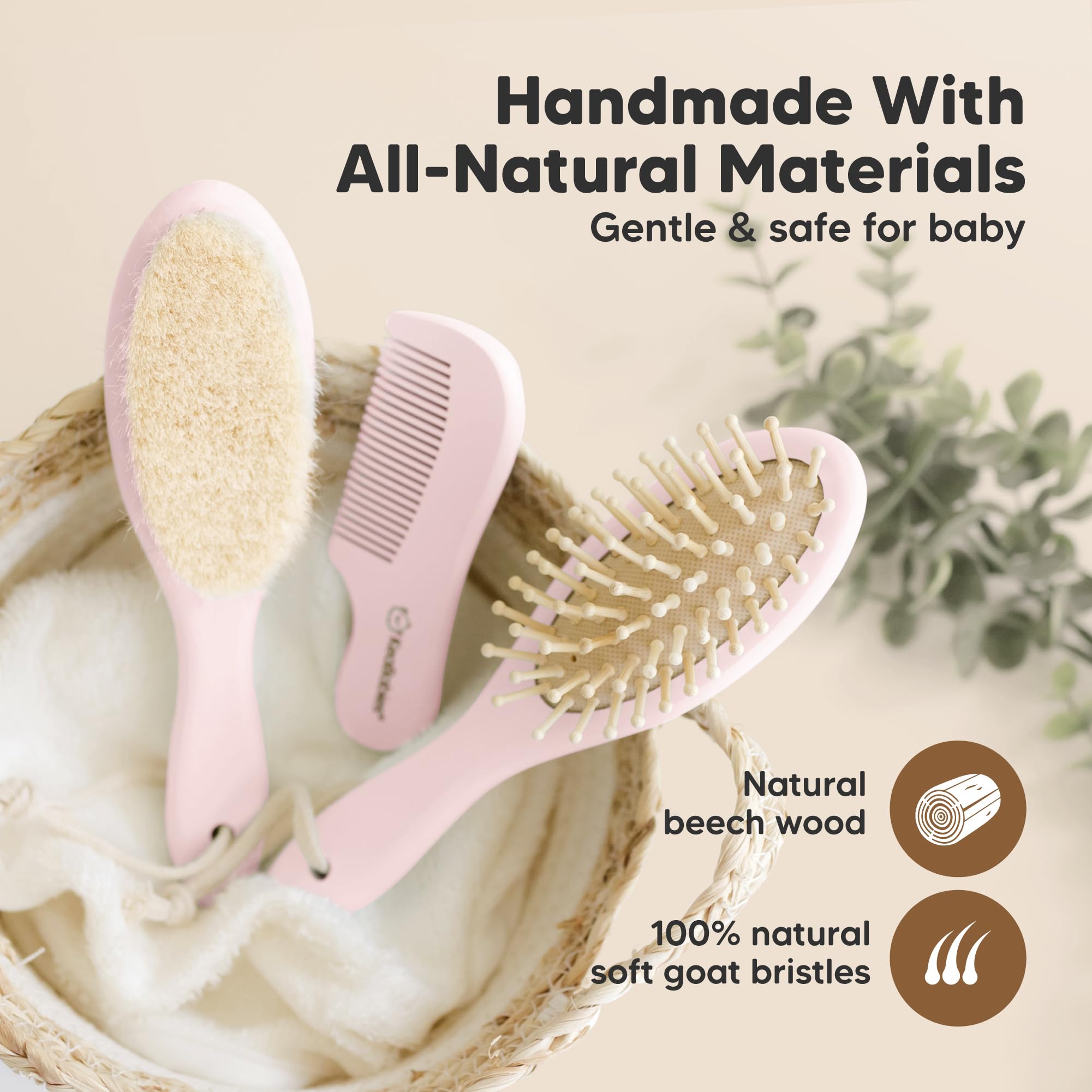 KeaBabies wooden handle close-up showing ergonomic design for easy grooming.