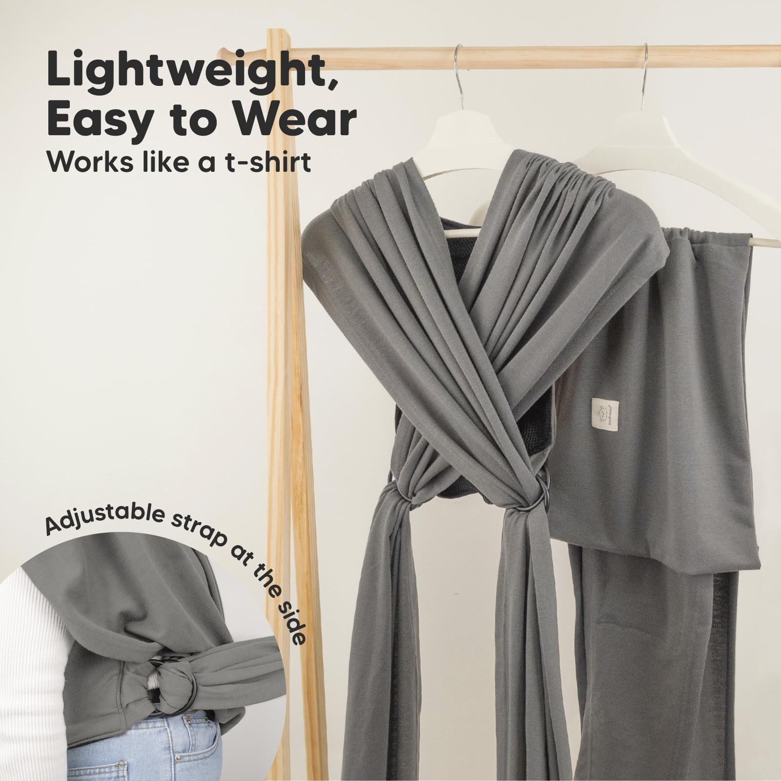KeaBabies D-Lite wrap stretch fabric close-up emphasizes snug, secure fit.