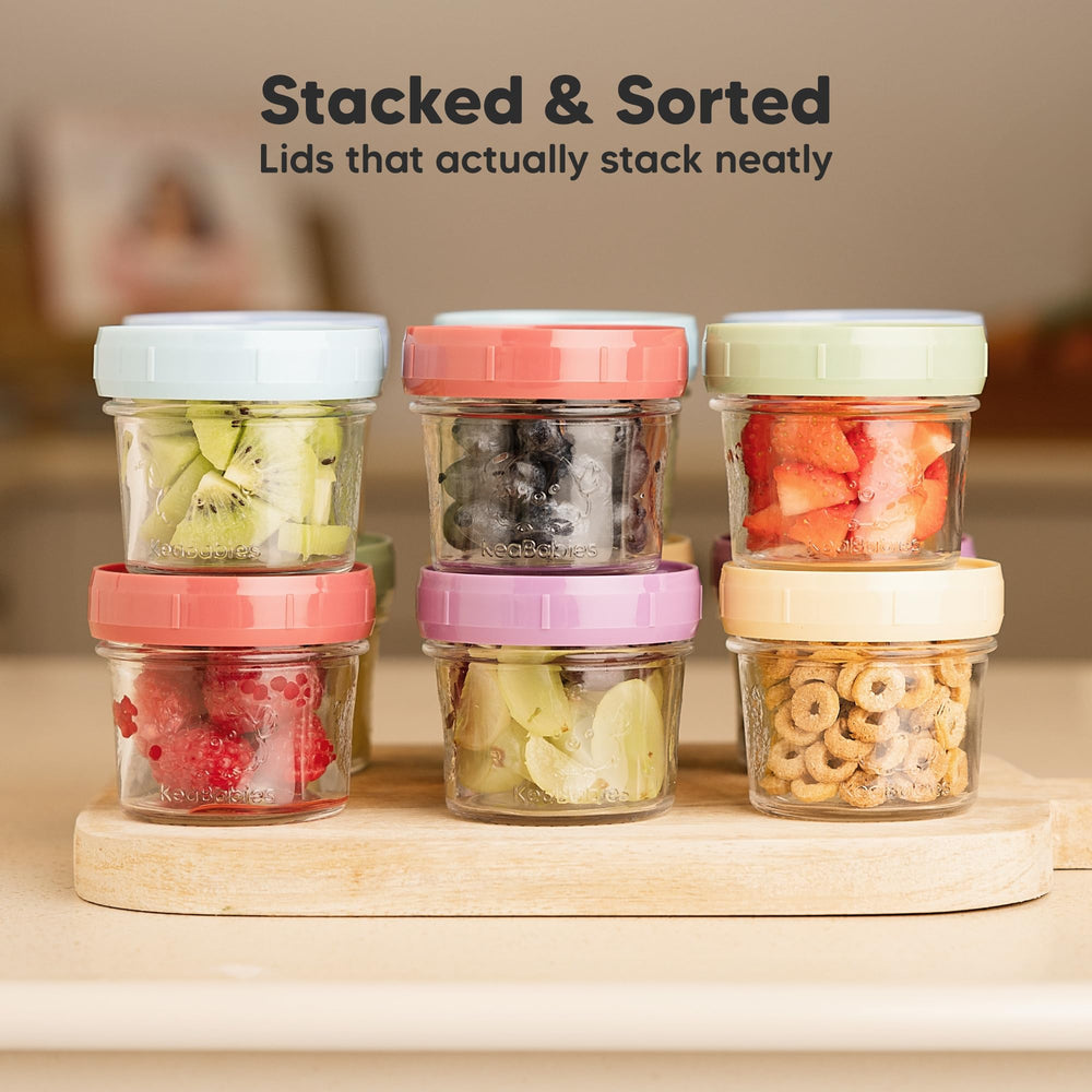 KeaBabies writable lids support easy labeling and portion tracking.