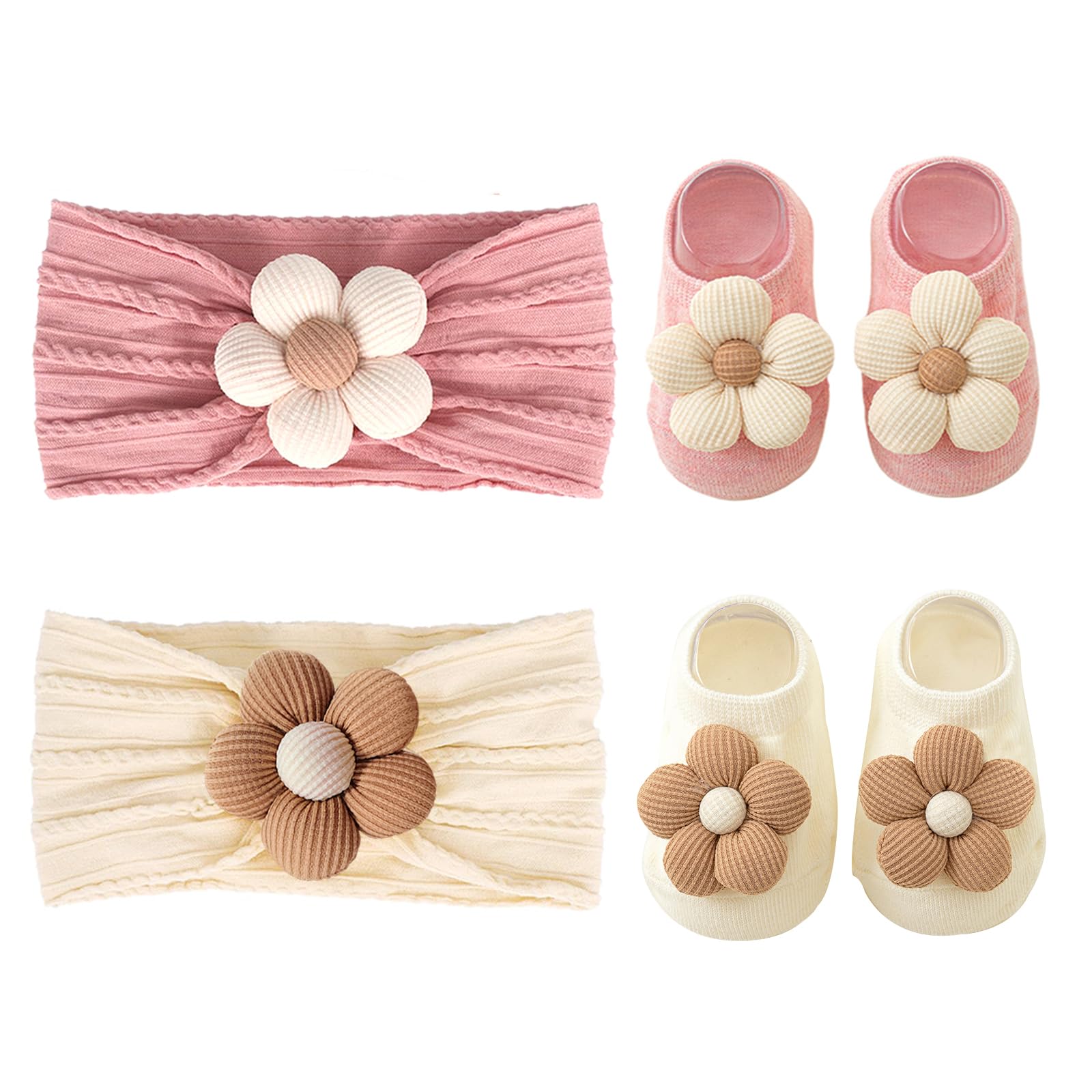 KEAINVRN 3D floral headband pink beige - gentle fit for delicate baby hair