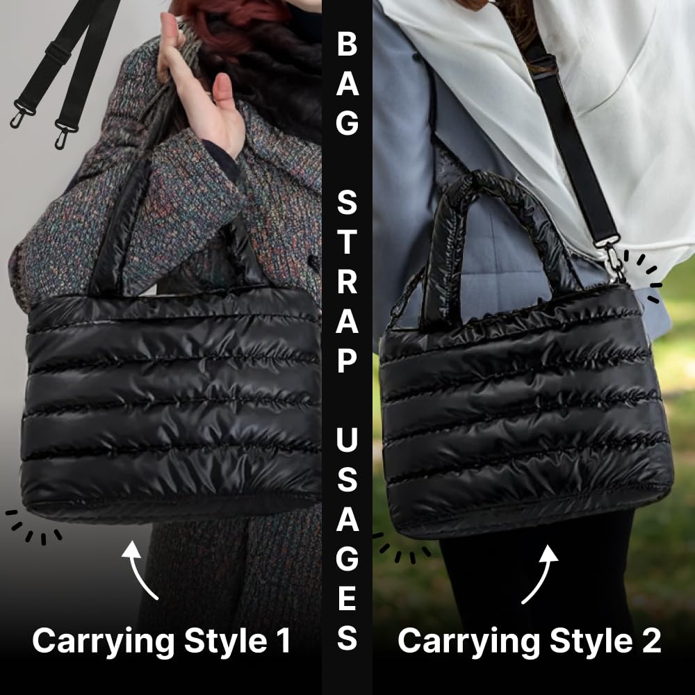 Kedaa Puffer Tote Bag 13.3L capacity fits daily essentials.