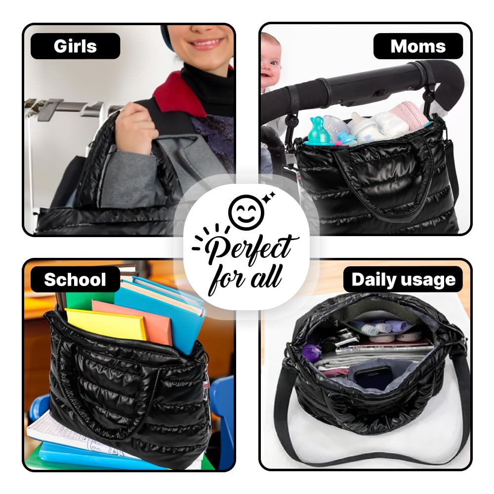 Kedaa Puffer Tote Bag has a secure zipper closure for security.