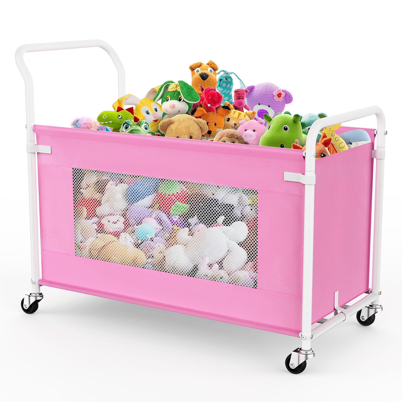 KEEGH extra-large toy box pink wheels closed for clutter-free storage