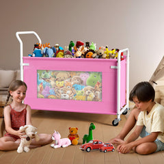 KEEGH extra-large toy box pink wheels open for quick cleanup after play