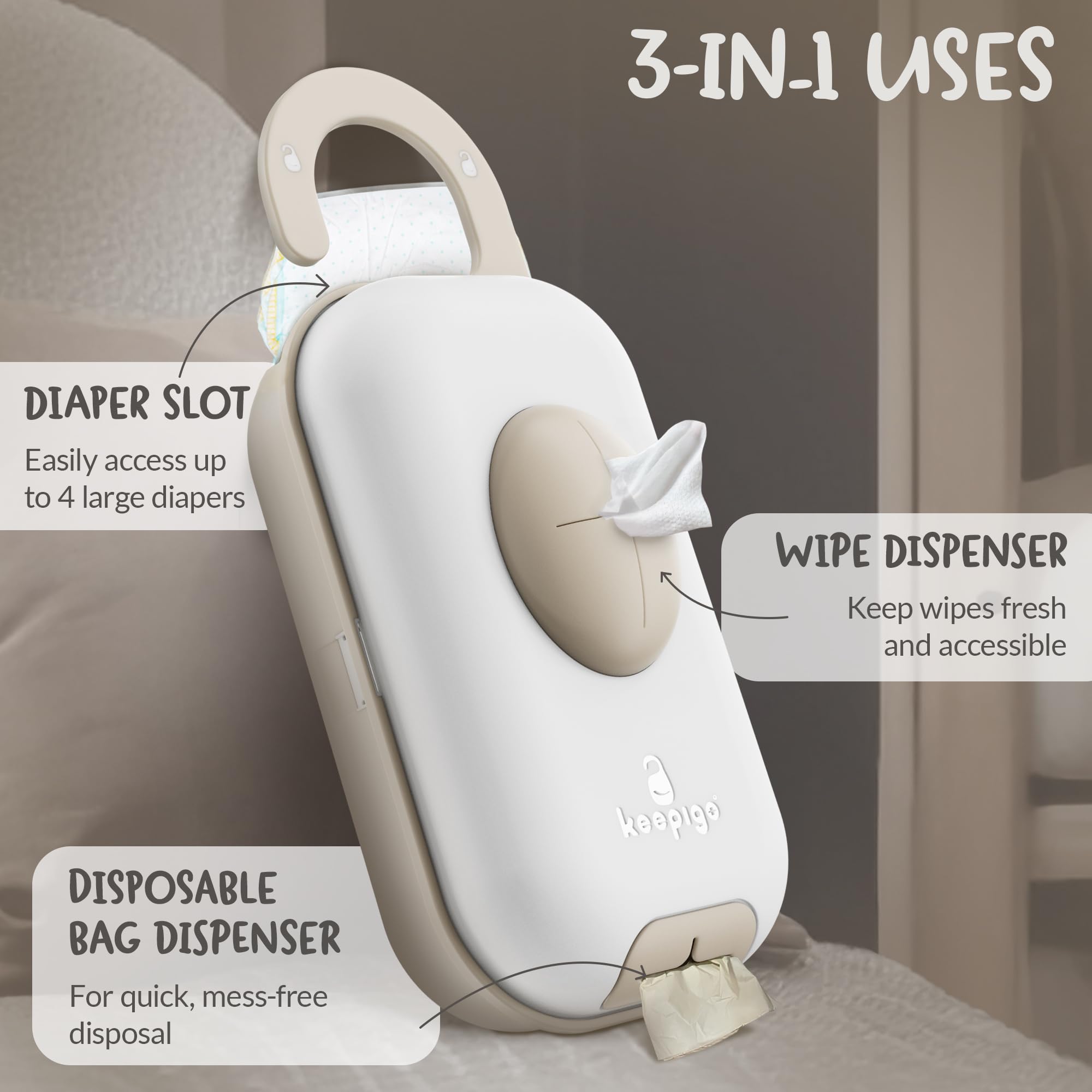 Keepigo Diaper Bag Wipe Dispenser on stroller, ready for quick, stress-free changes