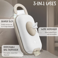 Keepigo Diaper Bag Wipe Dispenser on stroller, ready for quick, stress-free changes