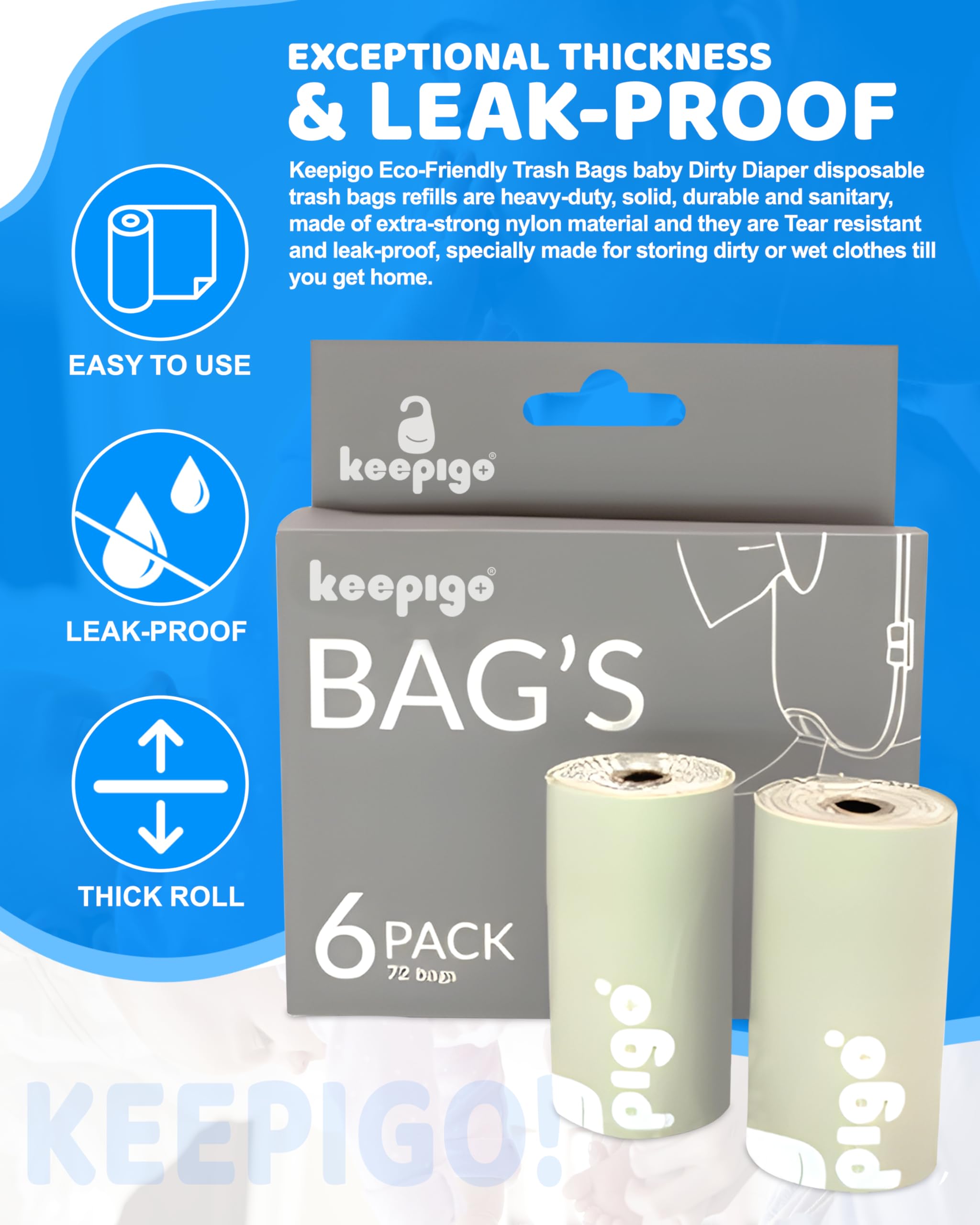 Keepigo packaging highlights sustainable, compostable materials and responsible product design.