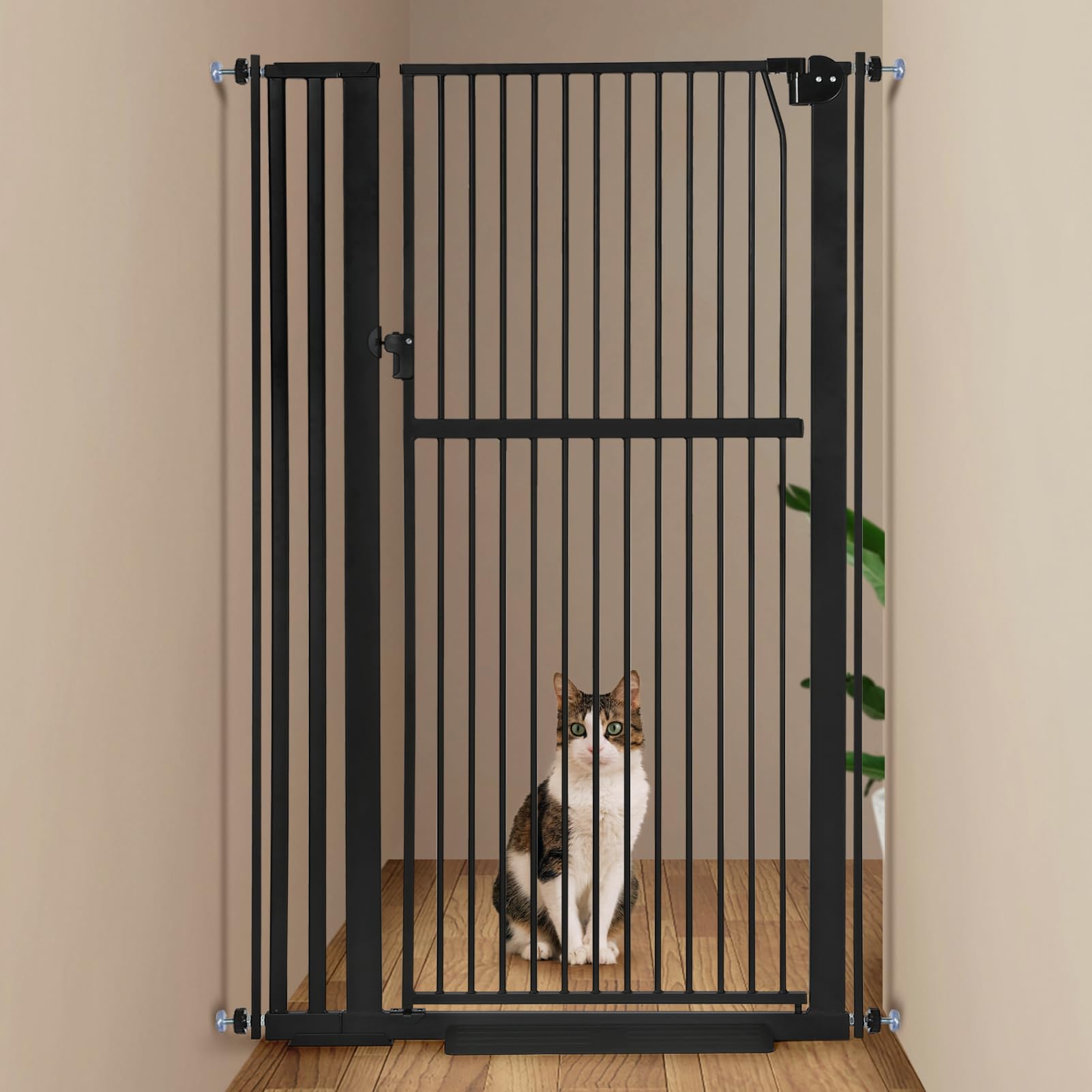 Keeric 59-inch cat gate front view showing tall barrier for pet safety.