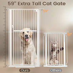 Keeric cat gate features double safety lock for secure barrier.