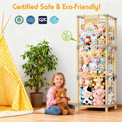 Keeswin mesh pocket detail emphasizes breathable storage and quick toy access