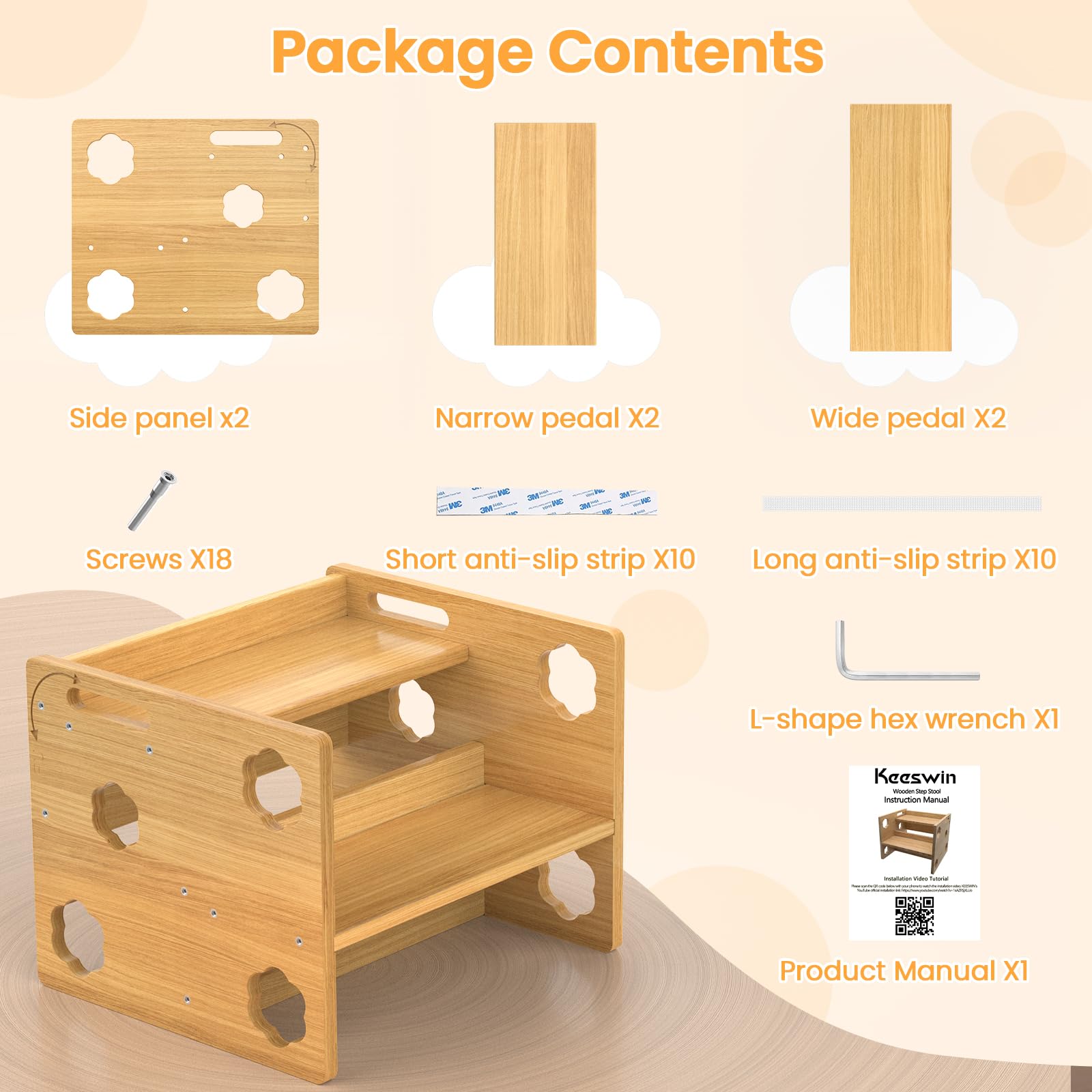 Keeswin Step Stool features flower-shaped handles for easy gripping and safety.