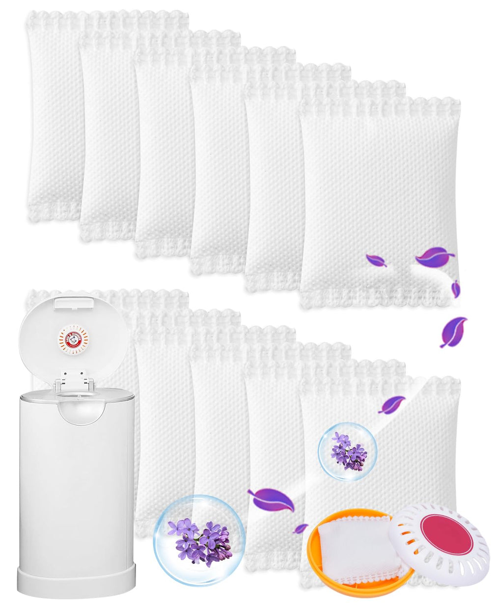 KeeTidy lavender diaper pail deodorizer refill 12-pack for Munchkin compatibility, odor control for nurseries.