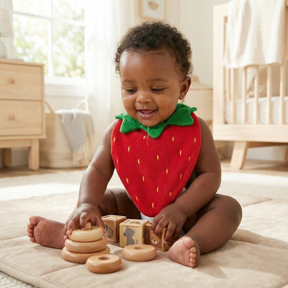 KEIKI CARE machine-washable bib demonstrates easy care for busy parents.