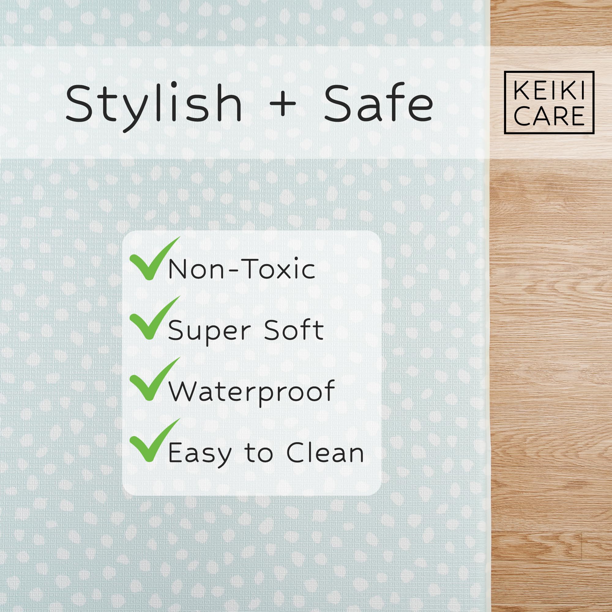 Keiki Care waterproof surface image demonstrates easy wipe-down cleaning after messy play.