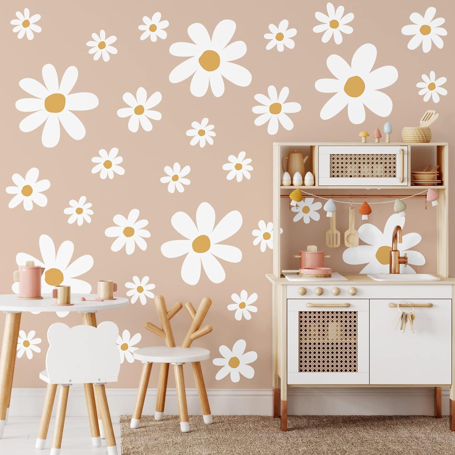 KeLay Fs daisy wall decal large, playful petals transform living room ambiance