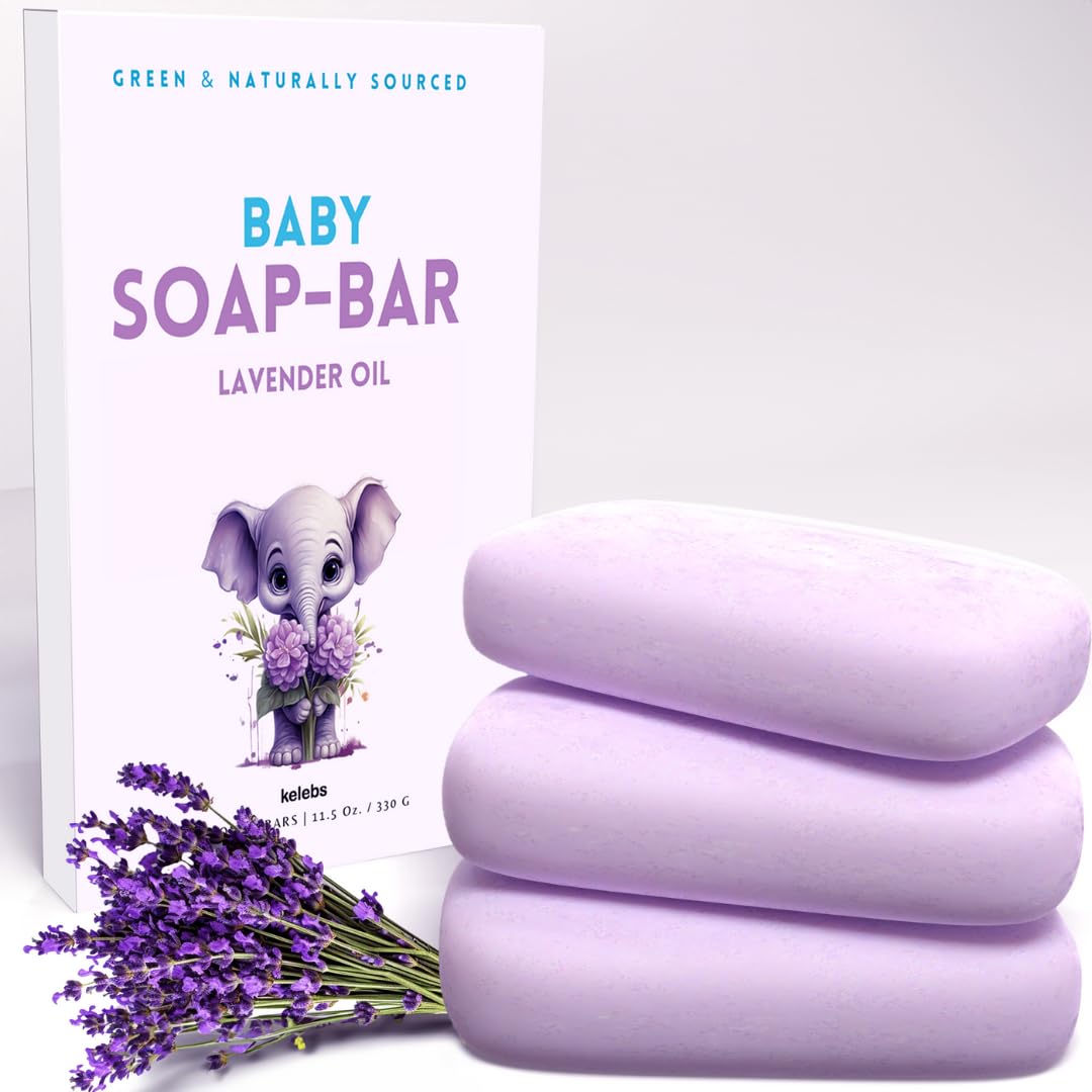 KELEBS hypoallergenic baby soap bar 3pcs close-up for gentle bath routines.