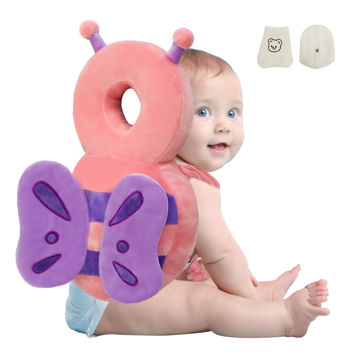 KELLODY baby head protector backpack worn by toddler for soft head protection.